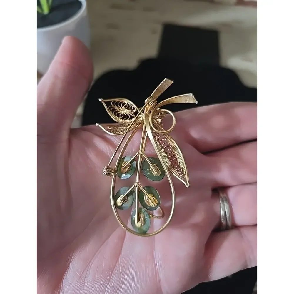 Vintage Mid-Century Gold & Silver Tone Textured Leaf Brooch Pin Botanical‎ Boho